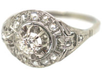 French Art Deco Platinum & Diamond Cluster Ring