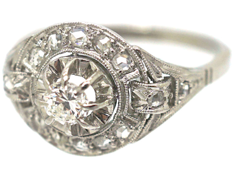 French Art Deco Platinum & Diamond Cluster Ring