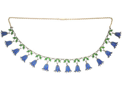 Edwardian 9ct Gold & Silver Plique-à-jour Hair Bell Necklace