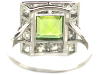 Platinum, Peridot & Diamond Square Shaped Ring