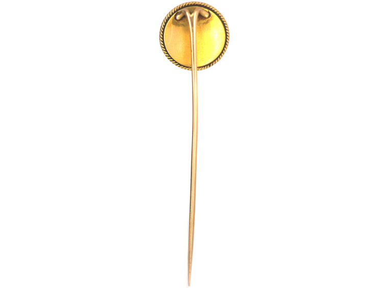 Victorian 18ct Gold & Reverse Intaglio Crystal Tie Pin of a Hunting Lady Mounted on a Horse with Hound