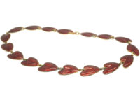 Silver & Red Enamel Lily Pad Necklace by Finn Jensen