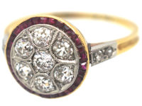 Art Deco 18ct Gold & Platinum, Diamond & Ruby Target Ring