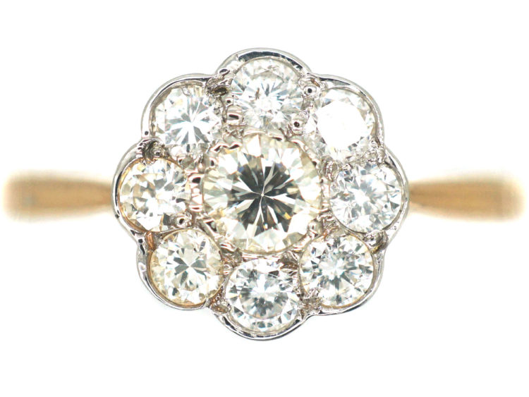 Edwardian 18ct Gold & Platinum, Diamond Daisy Cluster Ring