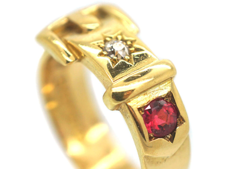 Victorian 18ct Gold Garnet & Diamond Buckle Ring
