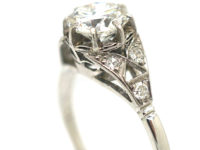 Art Deco Platinum & Diamond Solitaire Ring with Diamond Set Shoulders