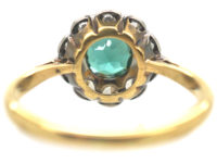 Edwardian 18ct Gold & Platinum, Green Tourmaline & Diamond Cluster Ring