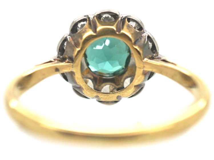 Edwardian 18ct Gold & Platinum, Green Tourmaline & Diamond Cluster Ring