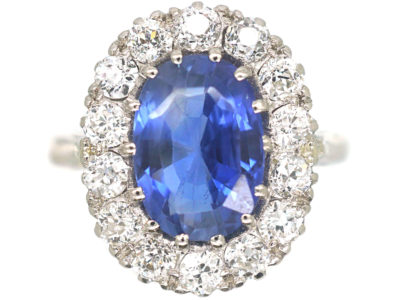 Platinum, Sapphire & Diamond Oval Cluster Ring