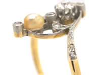 Art Nouveau 18ct Gold & Platinum, Diamond & Natural Pearl Ring