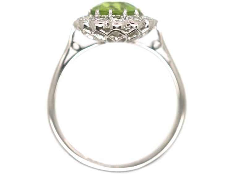 Edwardian 18ct White Gold & Platinum, Peridot & Diamond Cluster Ring