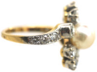 French Retro 18ct Gold & Platinum, Diamond & Pearl Ring