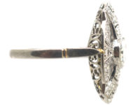 Art Deco Platinum & Diamond Oval Geometric Style Ring