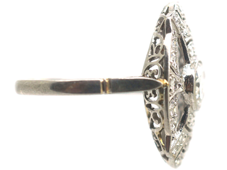 Art Deco Platinum & Diamond Oval Geometric Style Ring