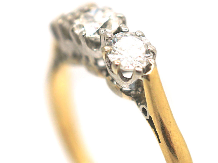 Art Deco 18ct Gold & Platinum Three Stone Diamond Ring