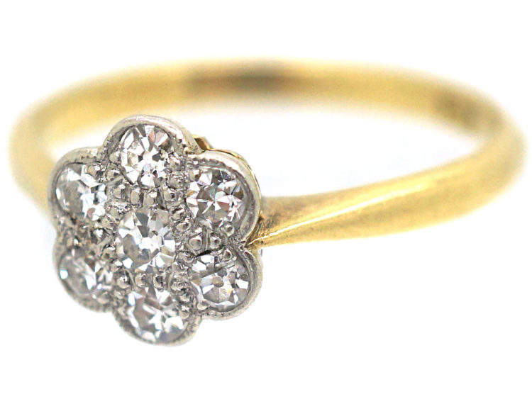 Edwardian 18ct Gold & Platinum, Diamond Daisy Cluster Ring