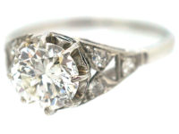 Art Deco Platinum & Diamond Solitaire Ring with Diamond Set Shoulders