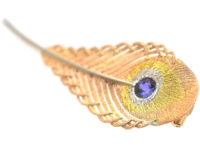 Edwardian 15ct Three Colour Gold & Platinum Peacock Feather Brooch