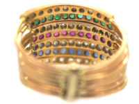 18ct Gold Seven Row Harem Ring set with Sapphires, Rubies, Emeralds & Rose Diamonds