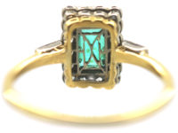 Art Deco 18ct Gold & Platinum, Emerald & Diamond Geometric Ring
