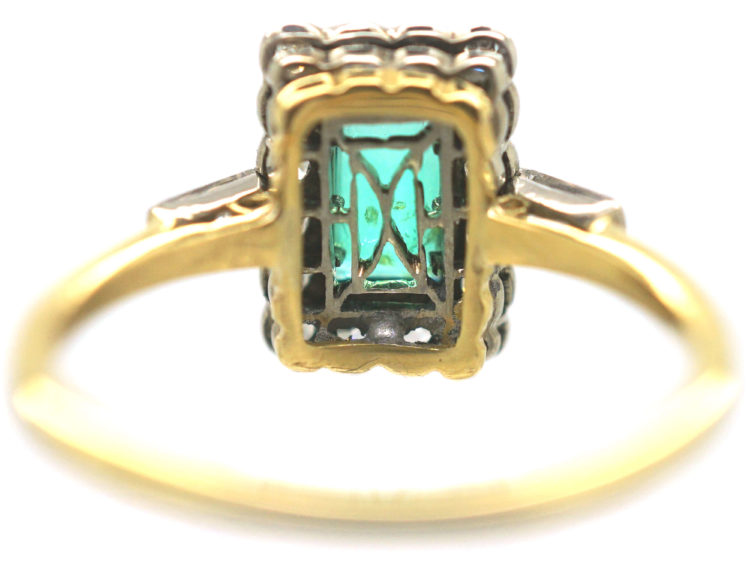 Art Deco 18ct Gold & Platinum, Emerald & Diamond Geometric Ring