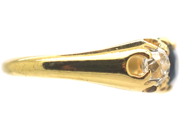 Victorian 18ct Gold Sapphire & Diamond Three Stone Ring