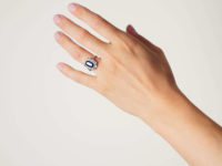 Art Deco Platinum, Sapphire & Diamond Oval Cluster Ring with Split Shoulders