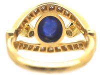 French 18ct Gold Cabochon Sapphire & Diamond Ring