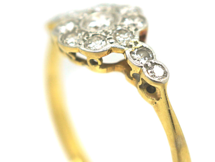 Edwardian 18ct Gold & Platinum Diamond Cluster Ring with Diamond Set Shoulders
