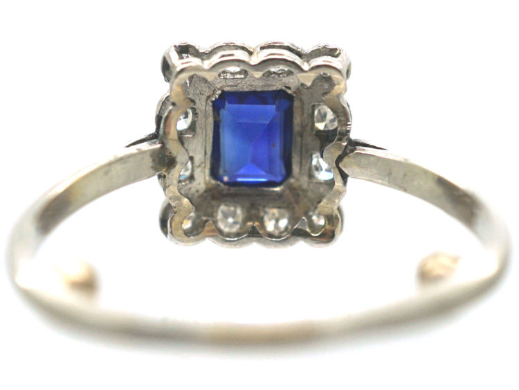 Art Deco 18ct White Gold & Platinum, Sapphire & Diamond Rectangular Shaped Ring