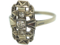 Art Deco 14ct White Gold Rectangular Shaped Ring set with Diamonds