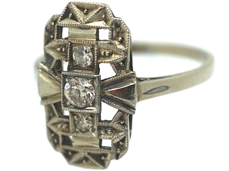 Art Deco 14ct White Gold Rectangular Shaped Ring set with Diamonds