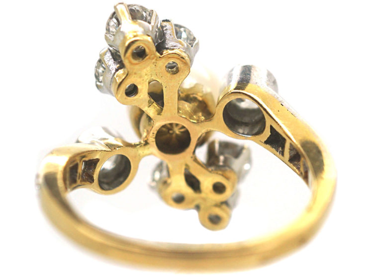 French Retro 18ct Gold & Platinum, Diamond & Pearl Ring