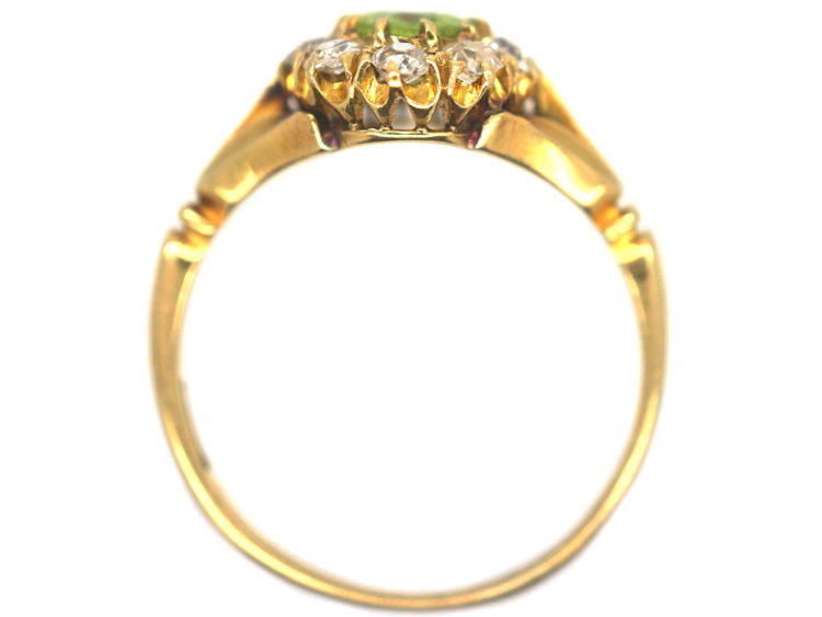 Edwardian 18ct Gold, Peridot & Diamond Oval Cluster Ring