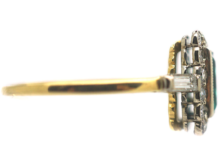 Art Deco 18ct Gold & Platinum, Emerald & Diamond Geometric Ring