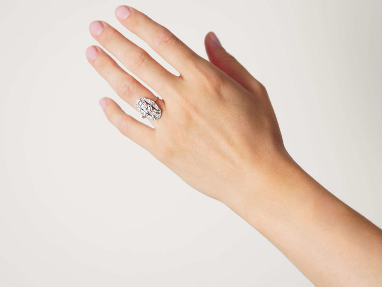 Art Deco Platinum & Diamond Oval Geometric Style Ring