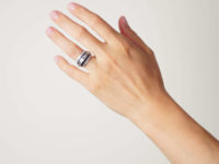 Art Deco Iridium & Platinum, Sapphire & Diamond Five Row Ring