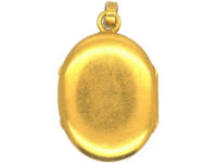 French 18ct Gold Oval Shaped Locket set with Turquoise & a Natural Split Pearl