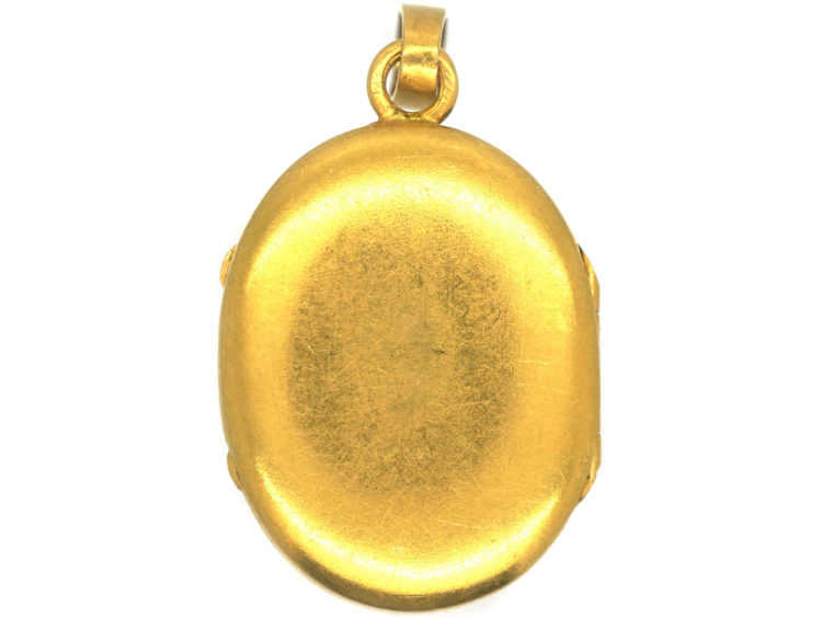 French 18ct Gold Oval Shaped Locket set with Turquoise & a Natural Split Pearl
