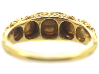 Victorian 18ct Gold, Natural Pearl & Rose Diamond Carved Half Hoop Ring