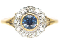 Edwardian 18ct Gold & Platinum, Sapphire & Diamond Cluster Ring