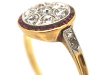 Art Deco 18ct Gold & Platinum, Diamond & Ruby Target Ring