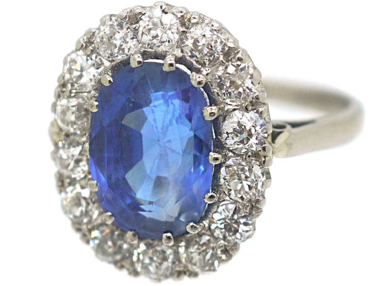 Platinum, Sapphire & Diamond Oval Cluster Ring