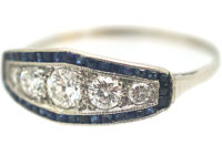 Art Deco Platinum, Sapphire & Diamond Boat Shaped Ring