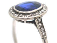 Art Deco Platinum, Burma Sapphire & Diamond Cluster Ring