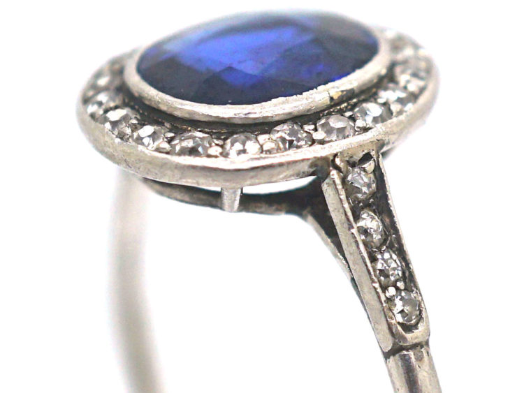 Art Deco Platinum, Burma Sapphire & Diamond Cluster Ring