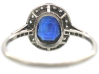 Art Deco Platinum, Burma Sapphire & Diamond Cluster Ring