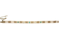 Edwardian 15ct Gold Turquoise & Diamond Gate Bracelet