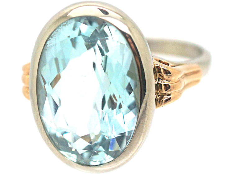 Retro 18ct White & Yellow Gold Large Aquamarine Ring