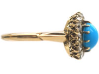 Edwardian 18ct Gold Turquoise & Diamond Cluster Ring